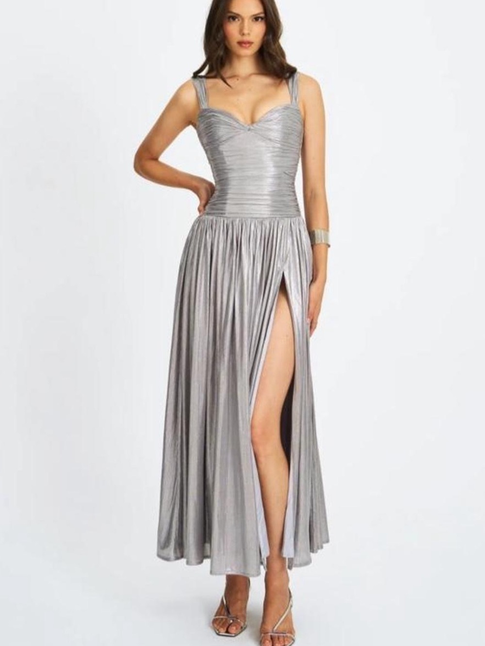 Miss Circle palmer silver glitter drop waist maxi dress